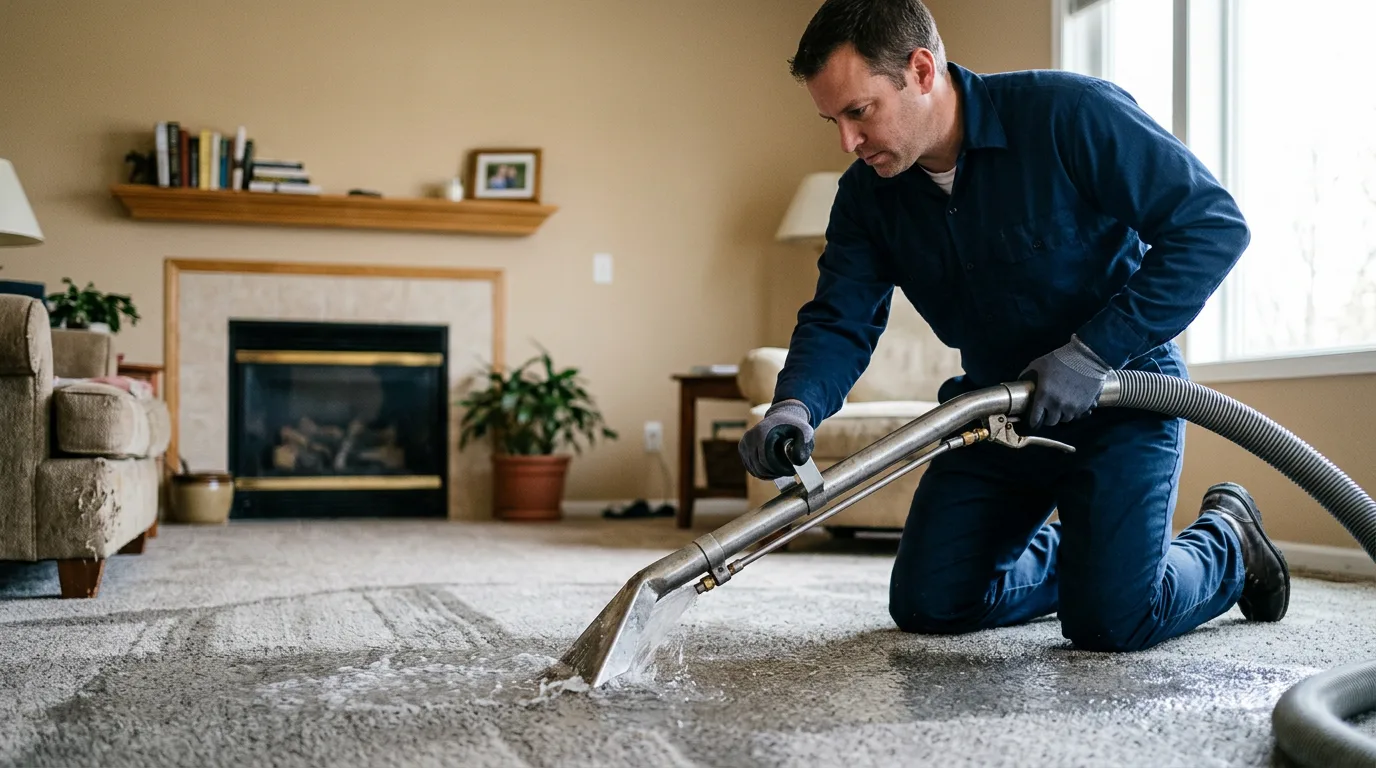Water damage restoration technician working near Garfield, KS